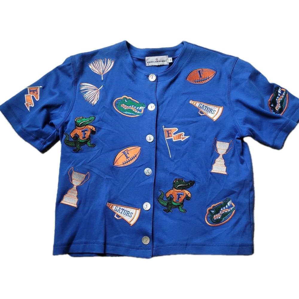 Florida‎ Gators Blue Short Sleeve Embroidered Cardigan Sweater  Medium Coquette